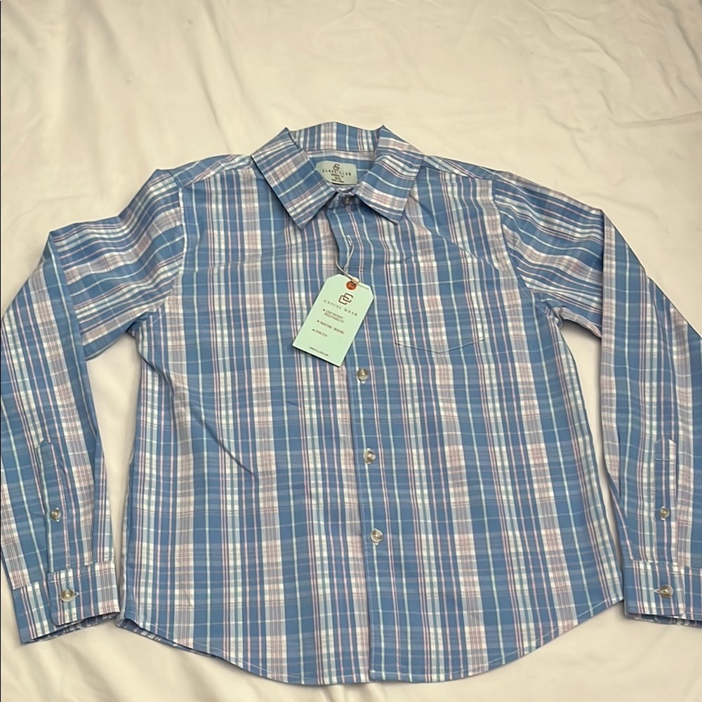 Class Club Blue and White Plaid Button Down Shirt